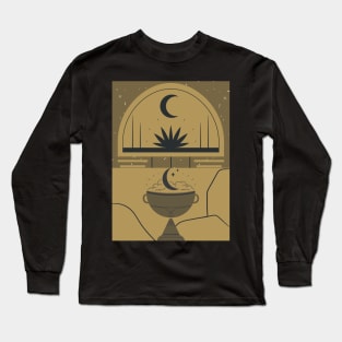 Pastel Spiritual Moon and Lotus Graphic Long Sleeve T-Shirt